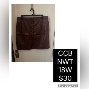 Candace Cameron Bure Brown Faux Leather Button Down Skirt